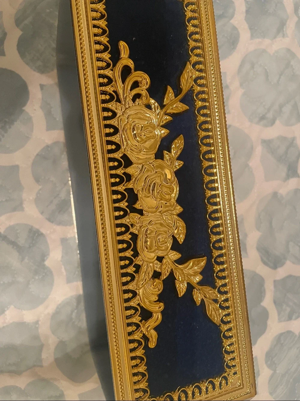 Ornate Gold and Navy Decorative Tissue Box Cover